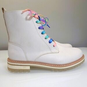 Oasis Society Combat Boots Women Size 10 Amora Military White‎ Vegan Rainbow Fun